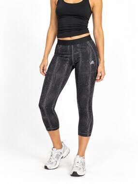 adidas Snake Print Cropped Leggings Capri Workout Pants Black Small Athleisure